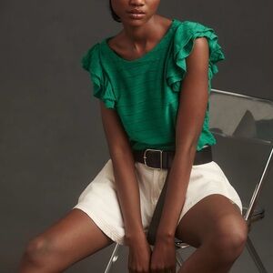 By Anthropologie Flutter Sleeve top green xs